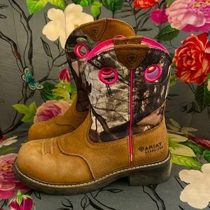 Pink and Camo Ariat Steel Toe boot
